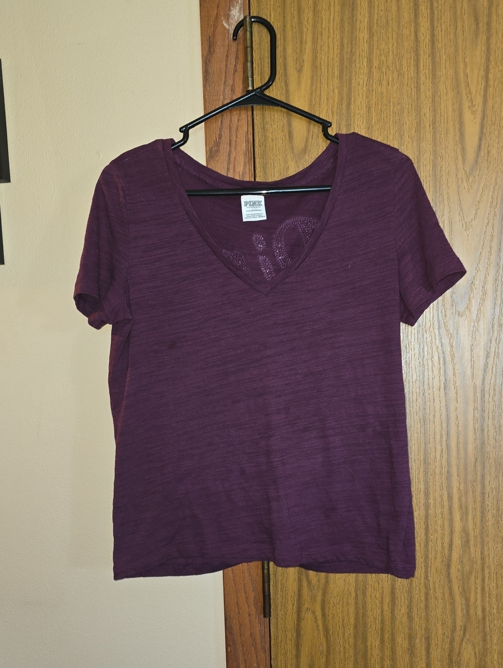 PINK Victoria's Secret Deep Plum V-Neck Short Sleeve Tee
